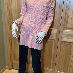 J.Crew Oversized Cable-Knit Tunic Sweater in a pink wool blend SZ S #9